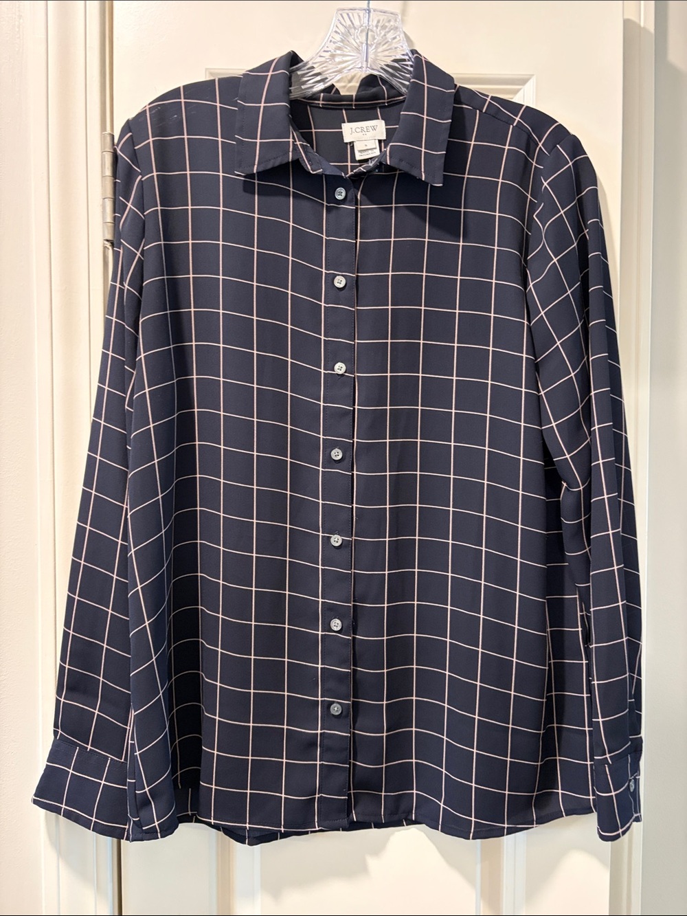 J. Crew Navy Button-Down Shirt with White Windowpane Grid
